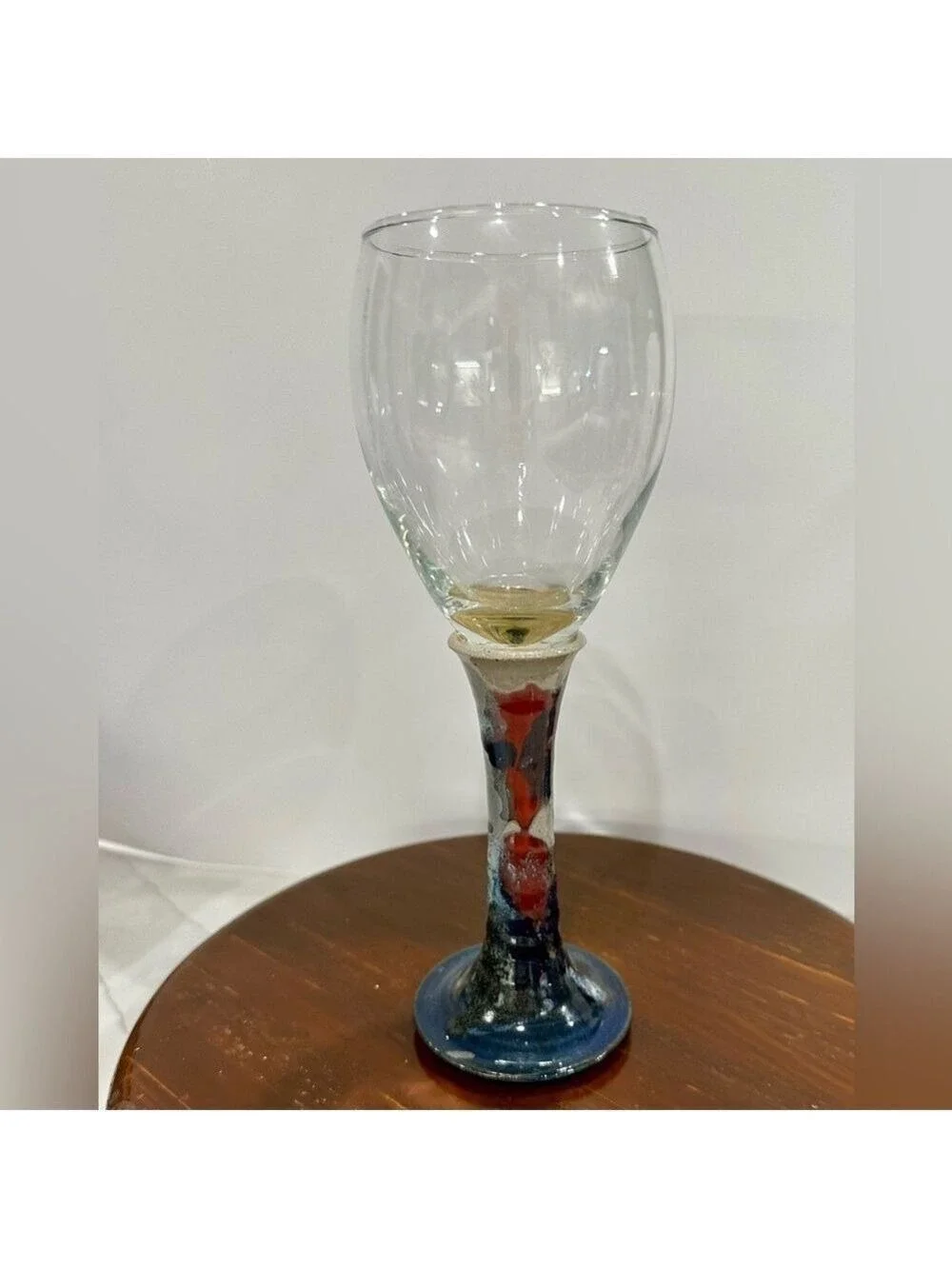 Buie Pottery Gatlinburg, Tennessee Signed Stoneware Wine Glass 9” tall. Like New